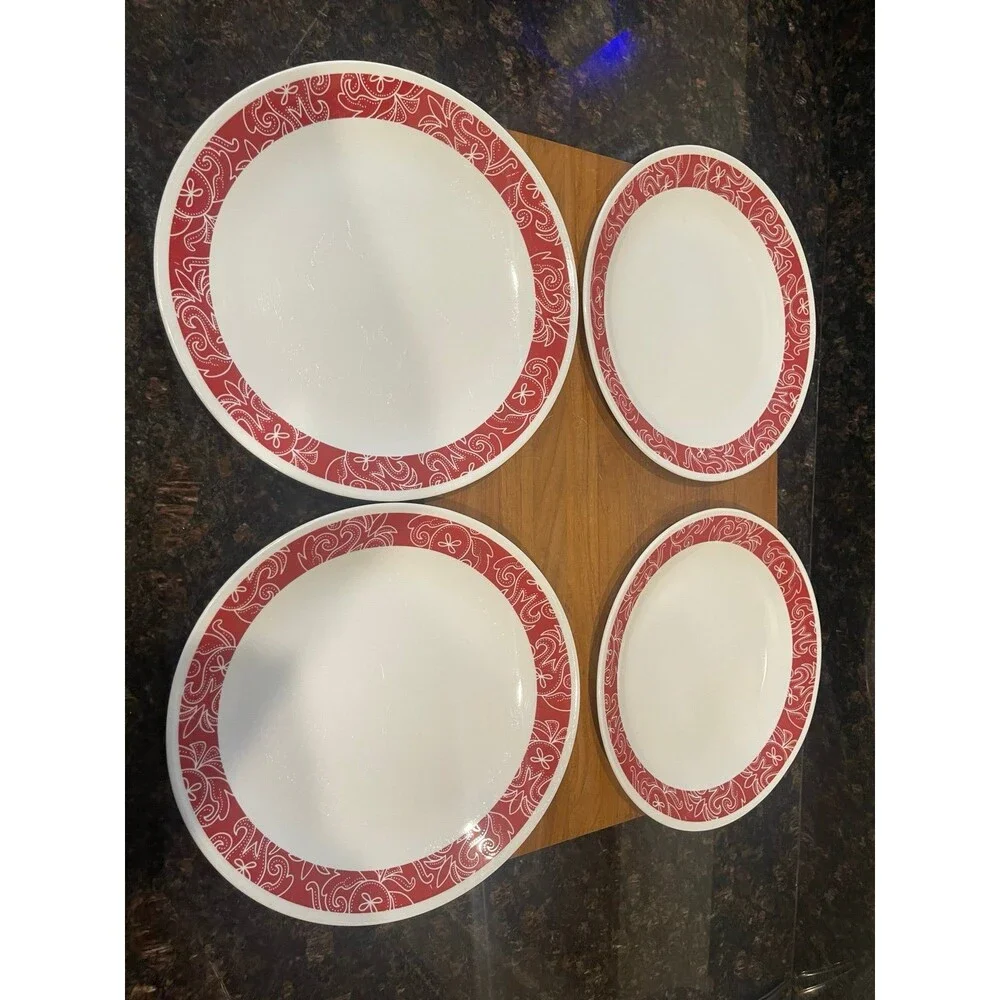 Corelle Bandhani Red White 4 Dinner and 4 salad plates